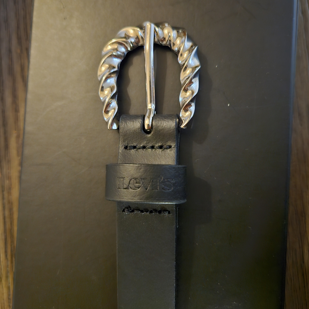 Levi's Black Leather Belt with Twisted Silver Buckle